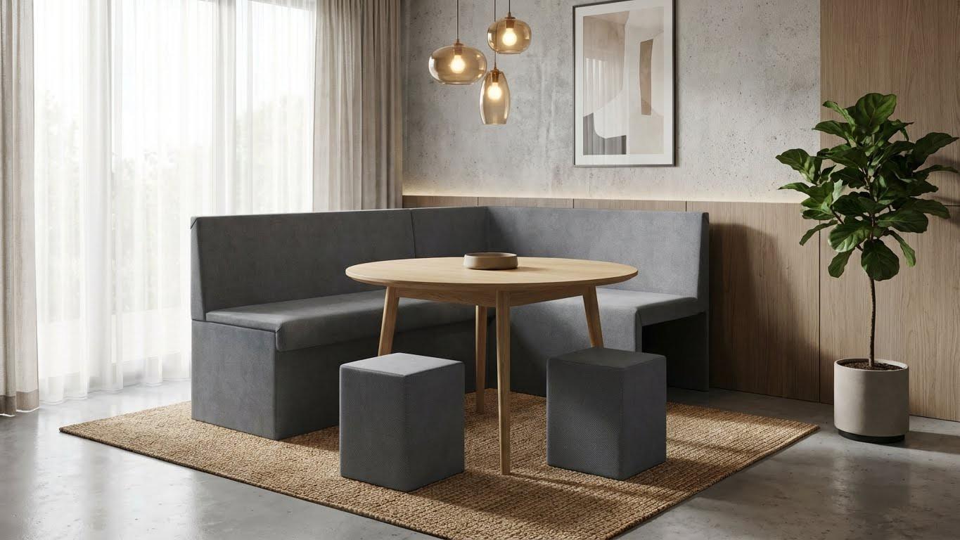 Extendable kitchen corner + 2 ottomans Venturo, dark grey + grey  4